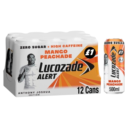 Lucozade Alert Zero Sugar Mango Peachade Energy Drink 500ml